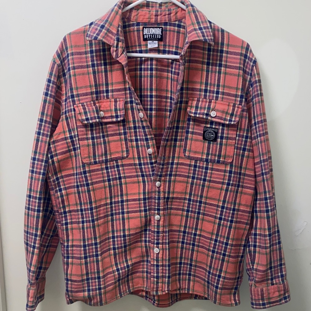 Billionaire Boys Club Coral and Navy Plaid Shirt